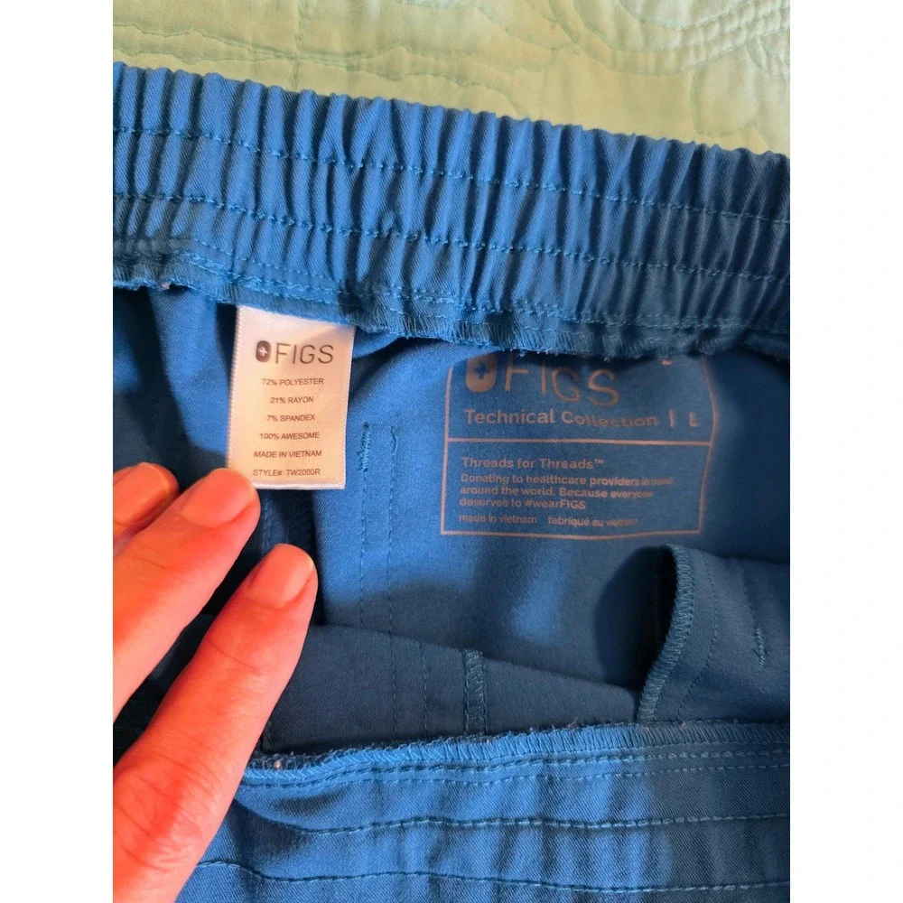 FIGS Technical Collection Yola Alps Blue Scrub Pants Size L TW2000R Orange Tied